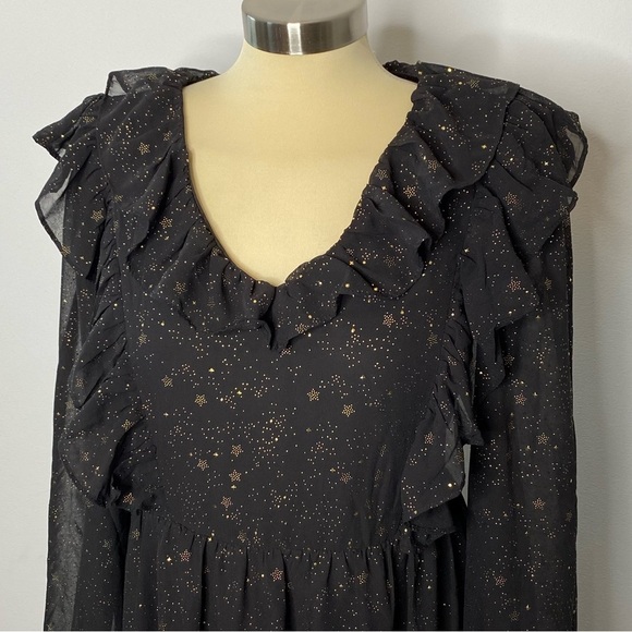 Anthropologie By The River Black Gold Star Print Midi Dress - Picture 3 of 14